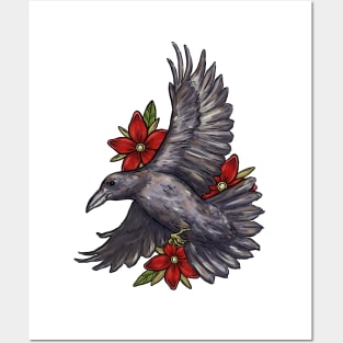 Raven With Flowers Posters and Art